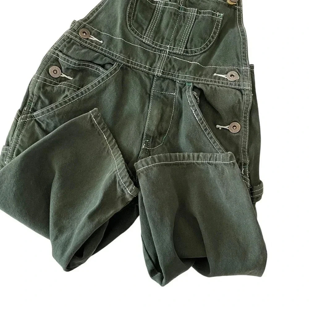 Gap Overalls Kids XXS Green Carpenter Contrast Stitch Utility Bibs